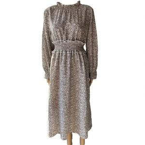 Y2K Gleeful Floral Cottagecore Midi Dress Sz M Elastic Smocked Waist Long Sleeve